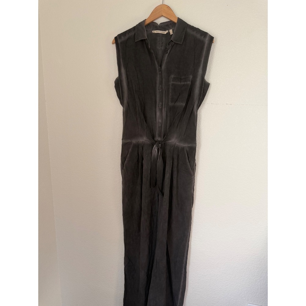 Soft Surroundings Jumpsuit Womens S Gray Rayon‎ Button Front Tie Waist Utility